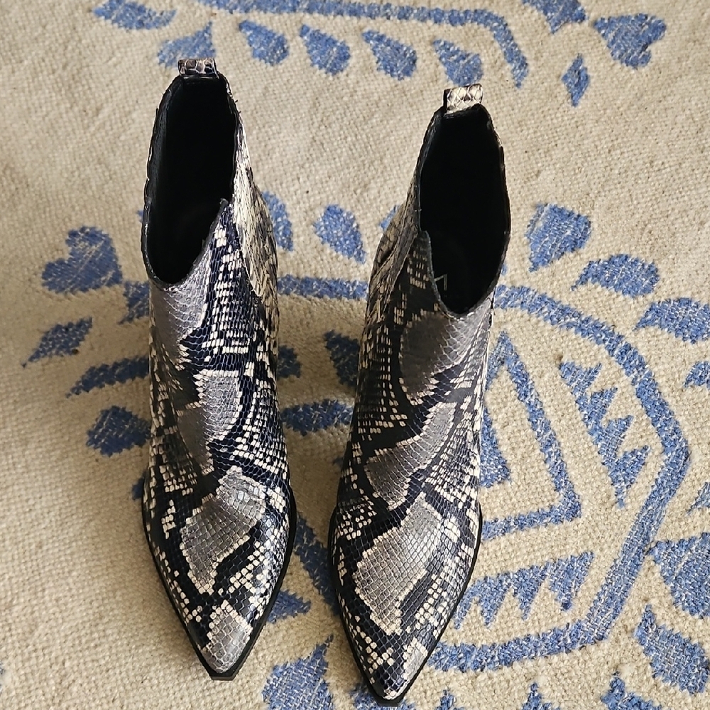 Marc Fisher Black and Gray Snakeskin Ankle Booties
